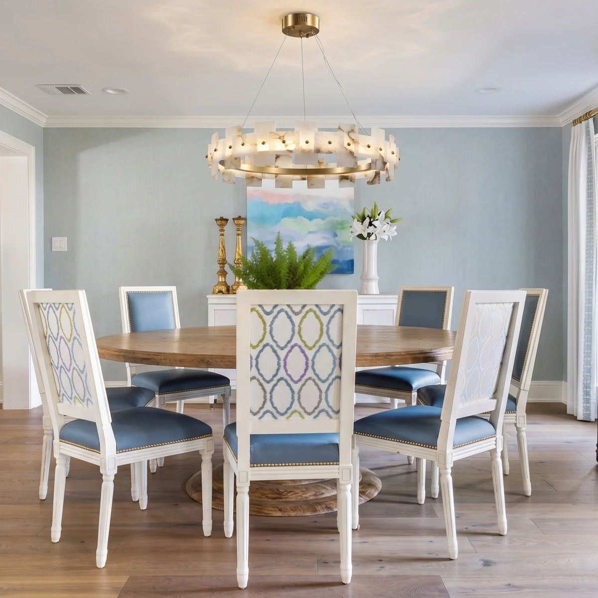 Geometric Chandelier in alabaster for Dining Room by AUVIELIGHT