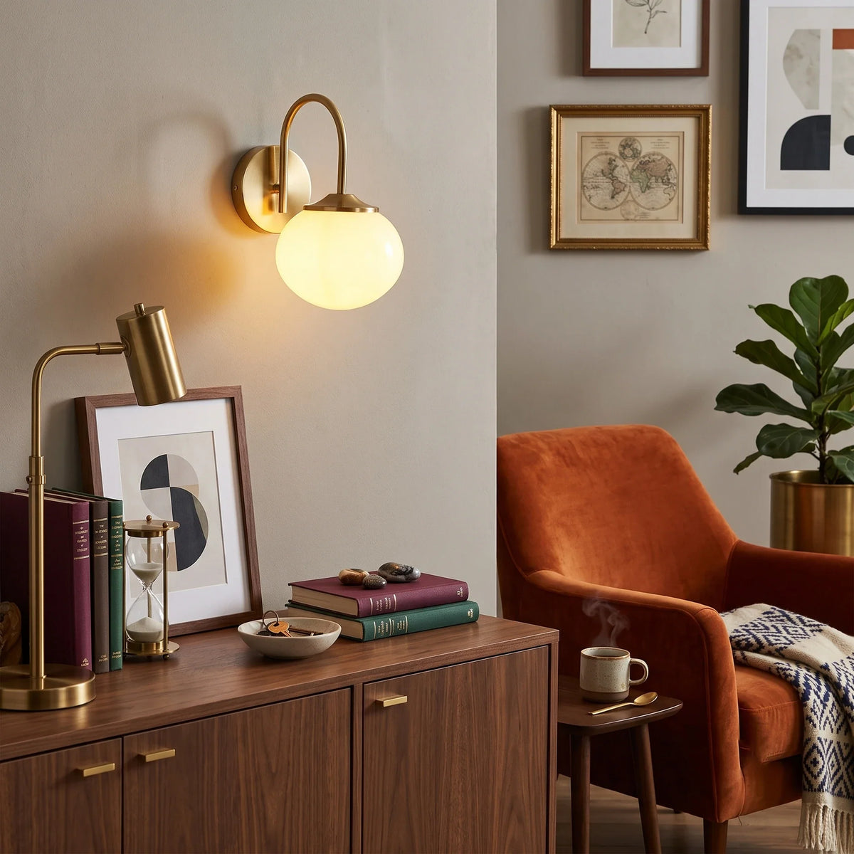 Globe Wall Sconce in brass for Hallway by AUVIELIGHT