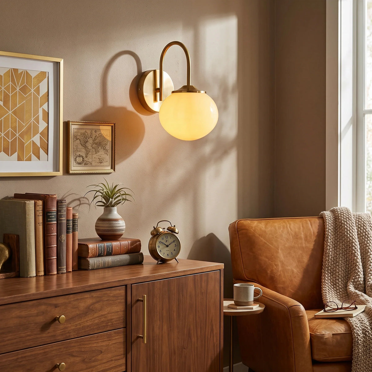 Globe Wall Sconce in brass for Hallway by AUVIELIGHT