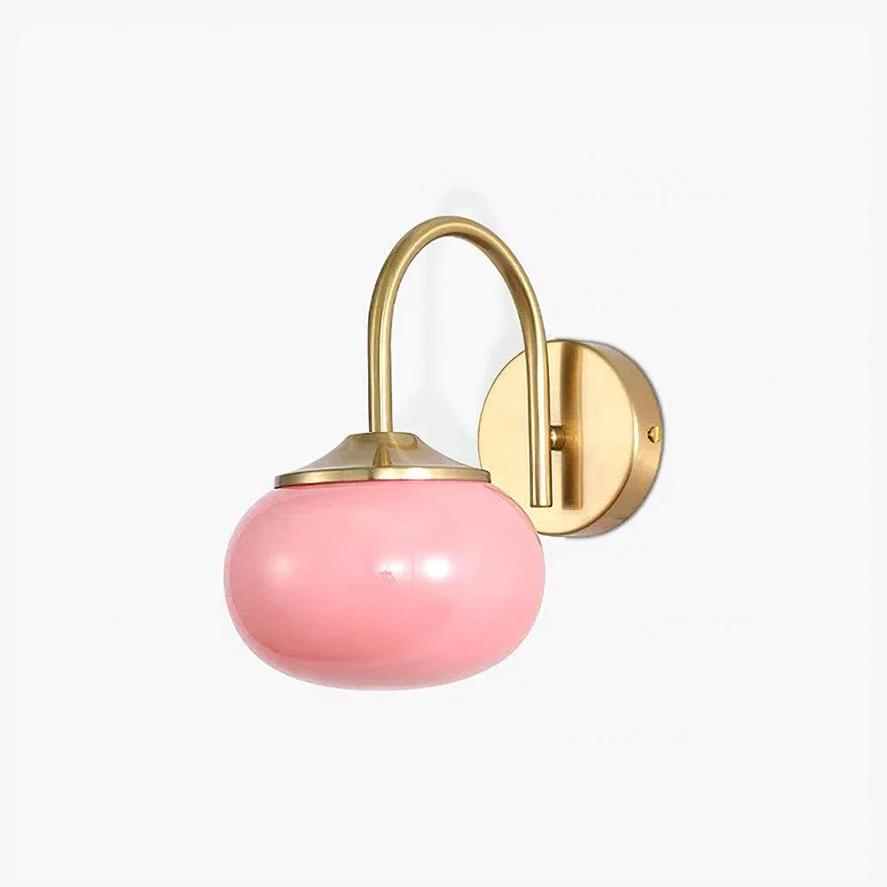Globe Wall Sconce in brass for Hallway by AUVIELIGHT, ∅5.5" xH 11" /Dia 14cm xH 28cm / Copper & Pink