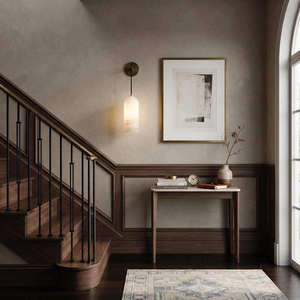 Hook Cylinder Wall Sconce in alabaster for Hallway by AUVIELIGHT