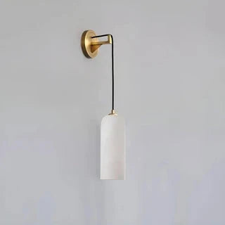 Hook Cylinder Wall Sconce in alabaster for Hallway by AUVIELIGHT, Dia 10cm x H 26cm / ∅ 3.9″ x H 10.2″ / White