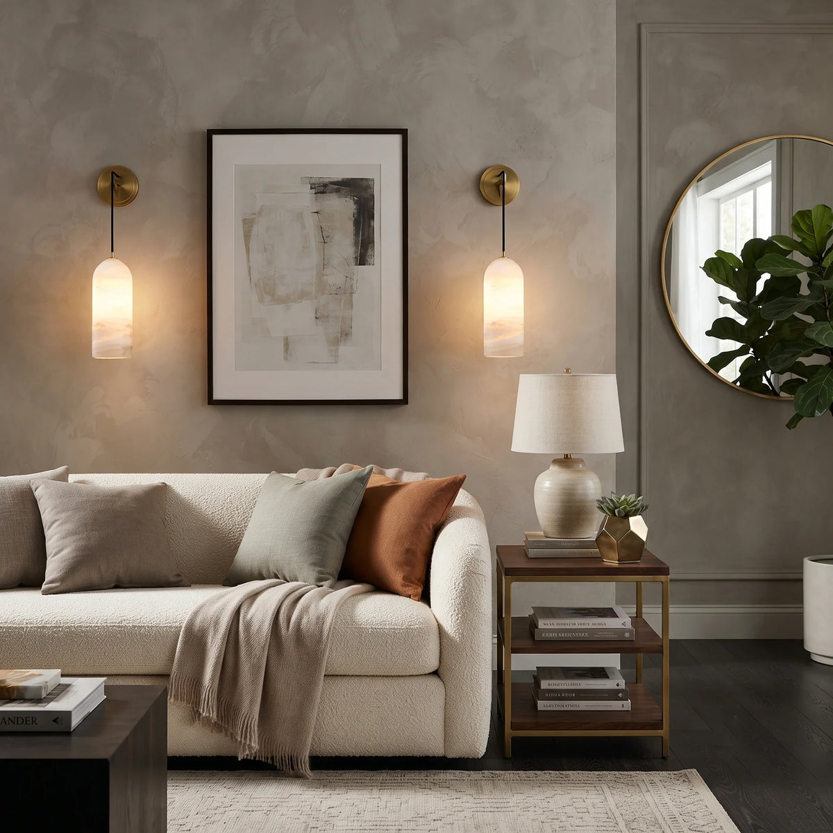 Hook Cylinder Wall Sconce in alabaster for Hallway by AUVIELIGHT
