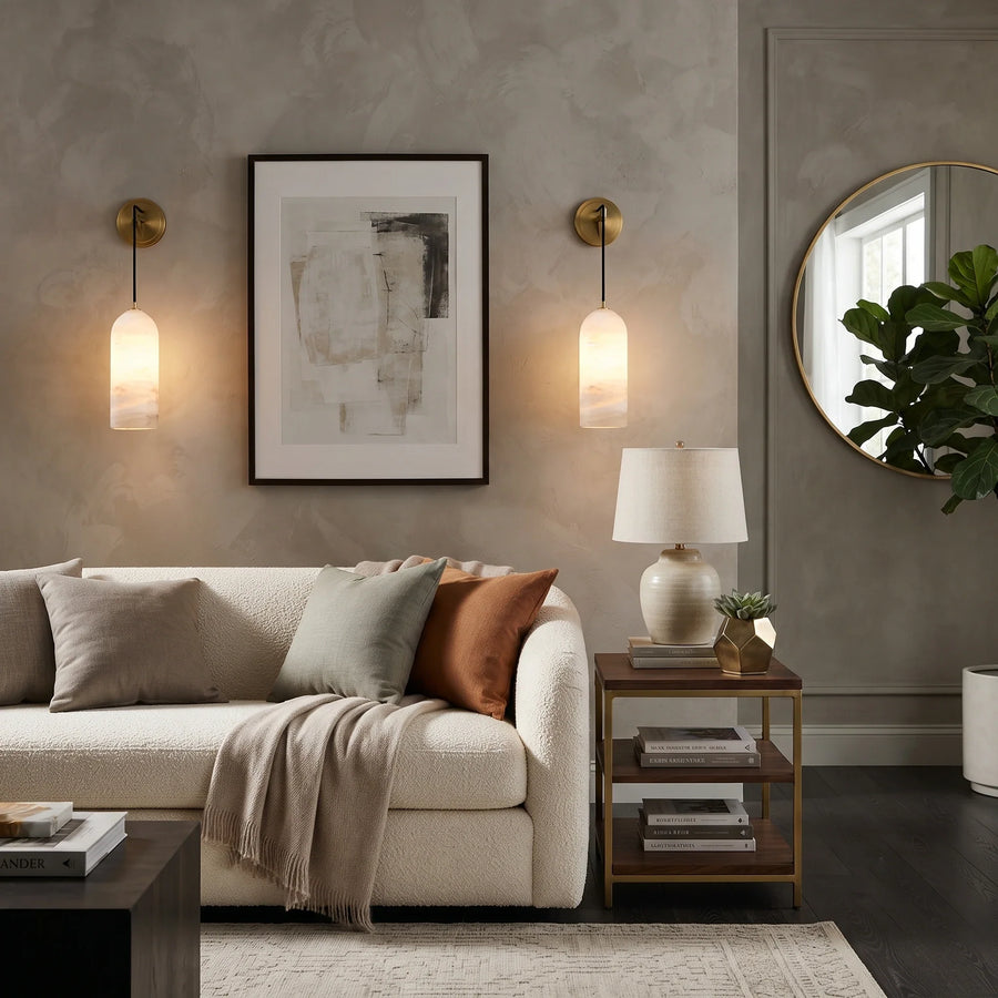 Hook Cylinder Wall Sconce in alabaster for Hallway by AUVIELIGHT
