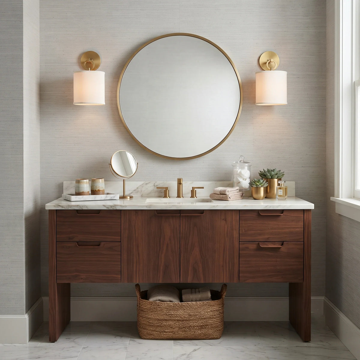 Hoop Wall Sconce in linen for Hallway by AUVIELIGHT