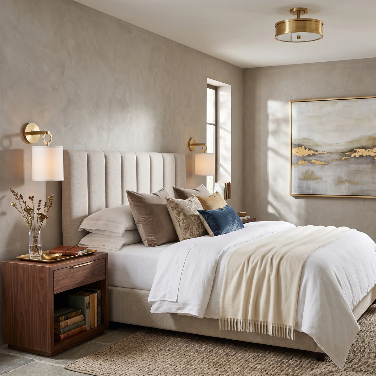 Hoop Wall Sconce in linen for Hallway by AUVIELIGHT