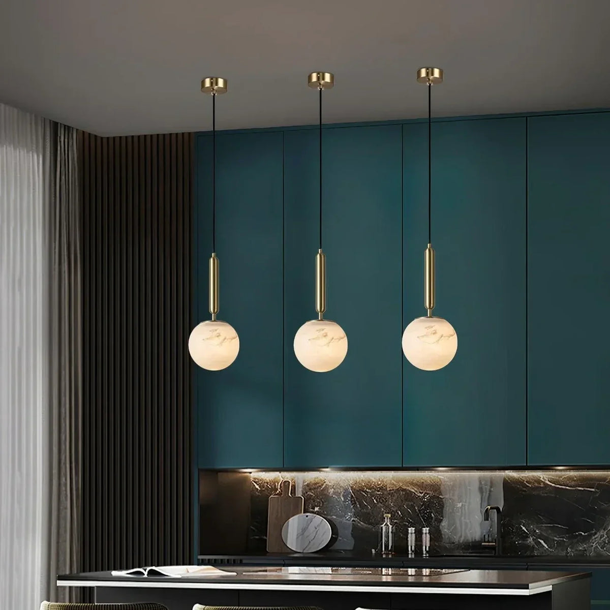 Rod Globe Pendant Light in alabaster for Kitchen Island by AUVIELIGHT