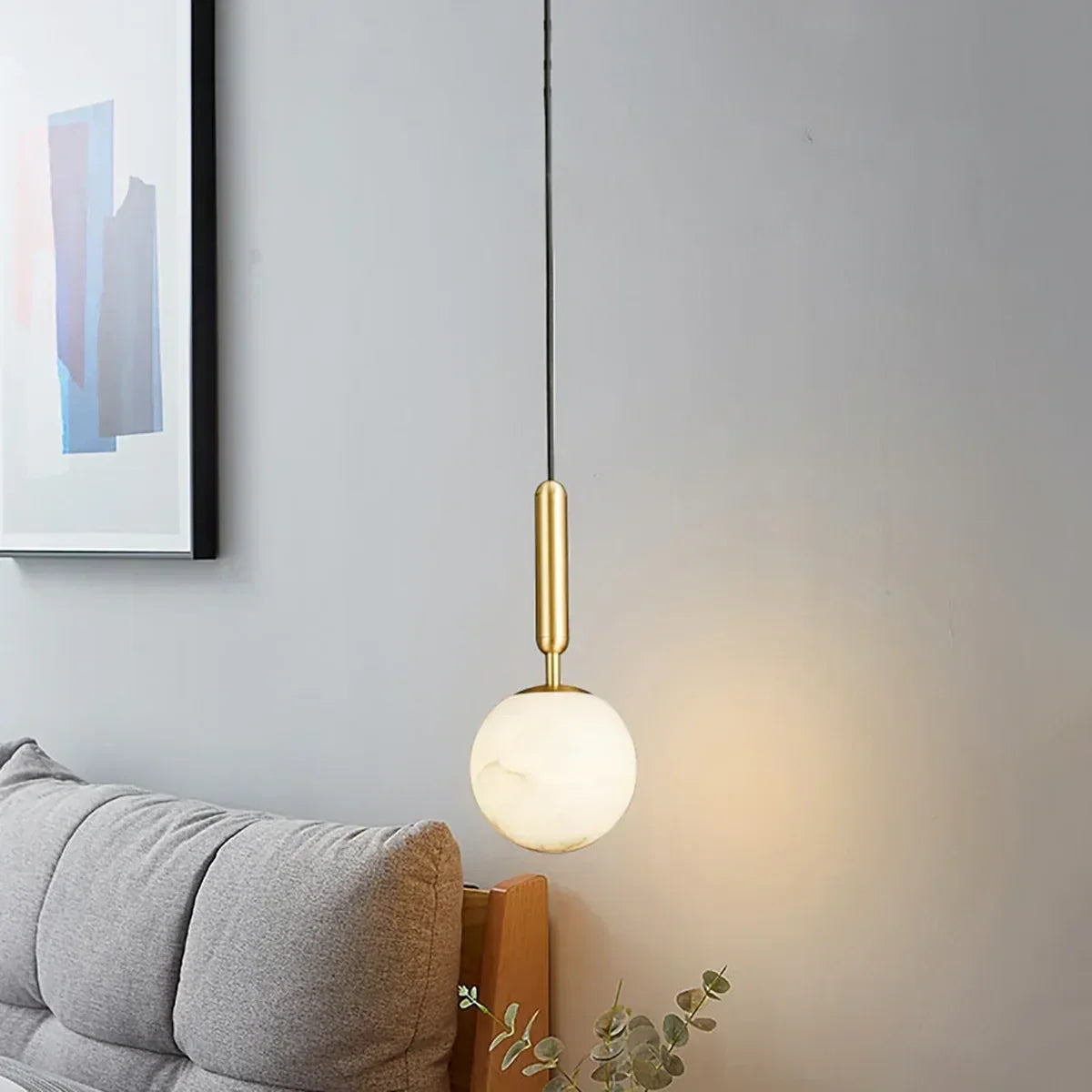 Rod Globe Pendant Light in alabaster for Kitchen Island by AUVIELIGHT
