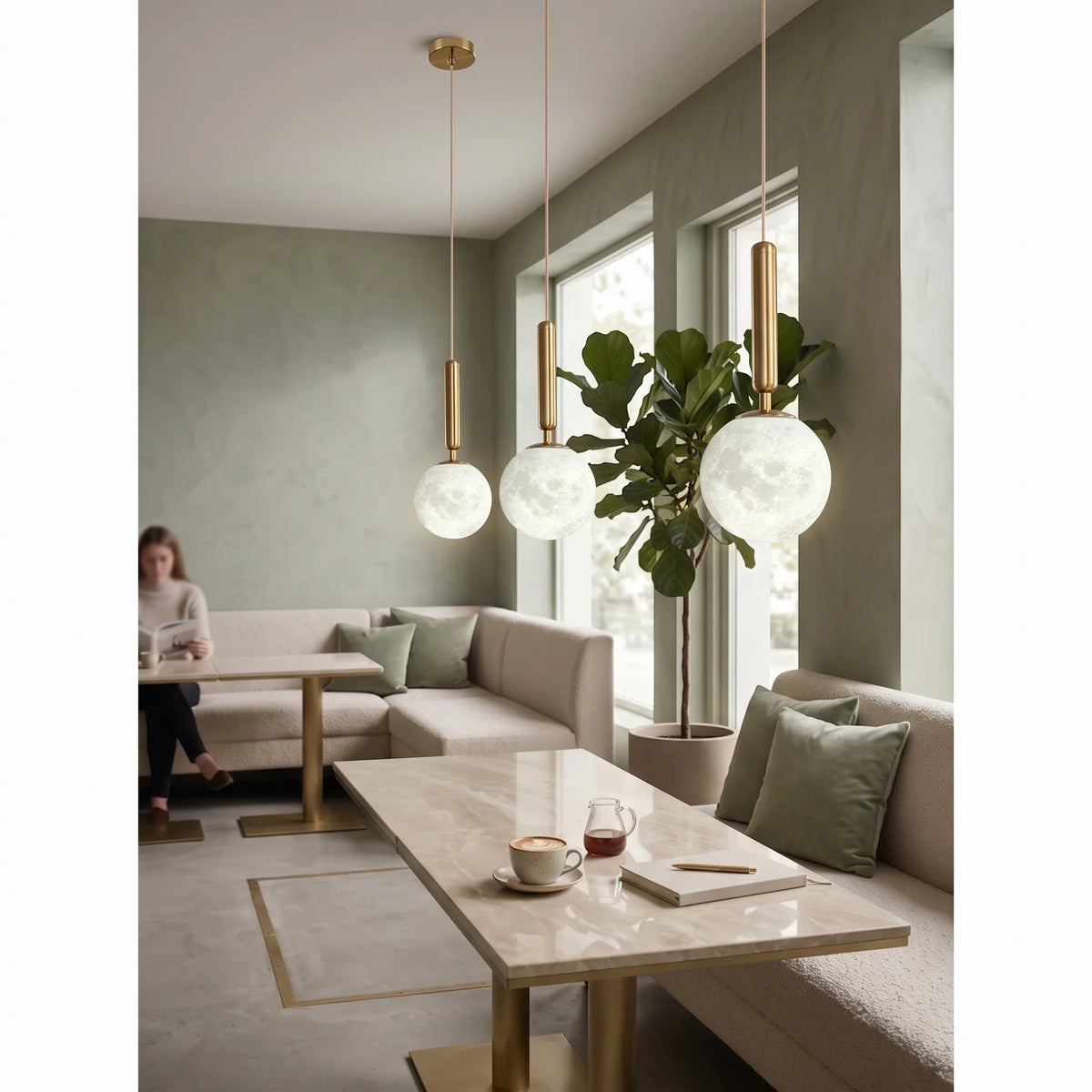 Rod Globe Pendant Light in alabaster for Kitchen Island by AUVIELIGHT