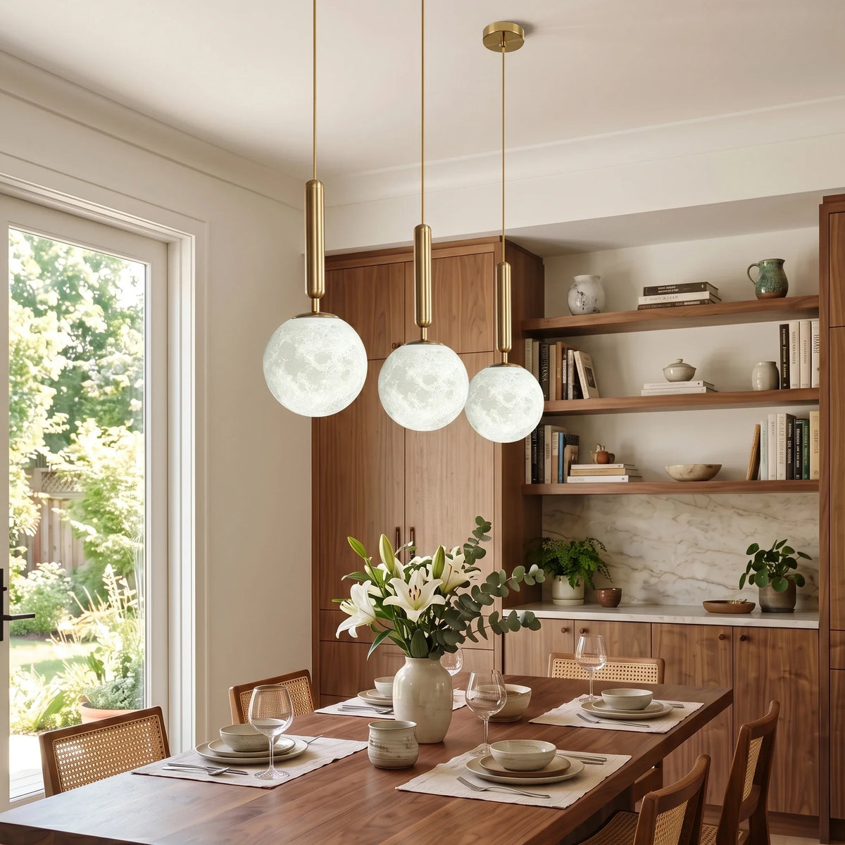 Rod Globe Pendant Light in alabaster for Kitchen Island by AUVIELIGHT