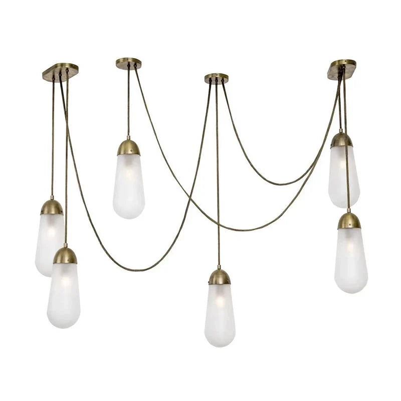 Teardrop Pendant Light in brass for Kitchen Island by AUVIELIGHT, 6 heads D 12cm x H 28cm / ∅ 4.7″ x H 11″ / Bronze & White
