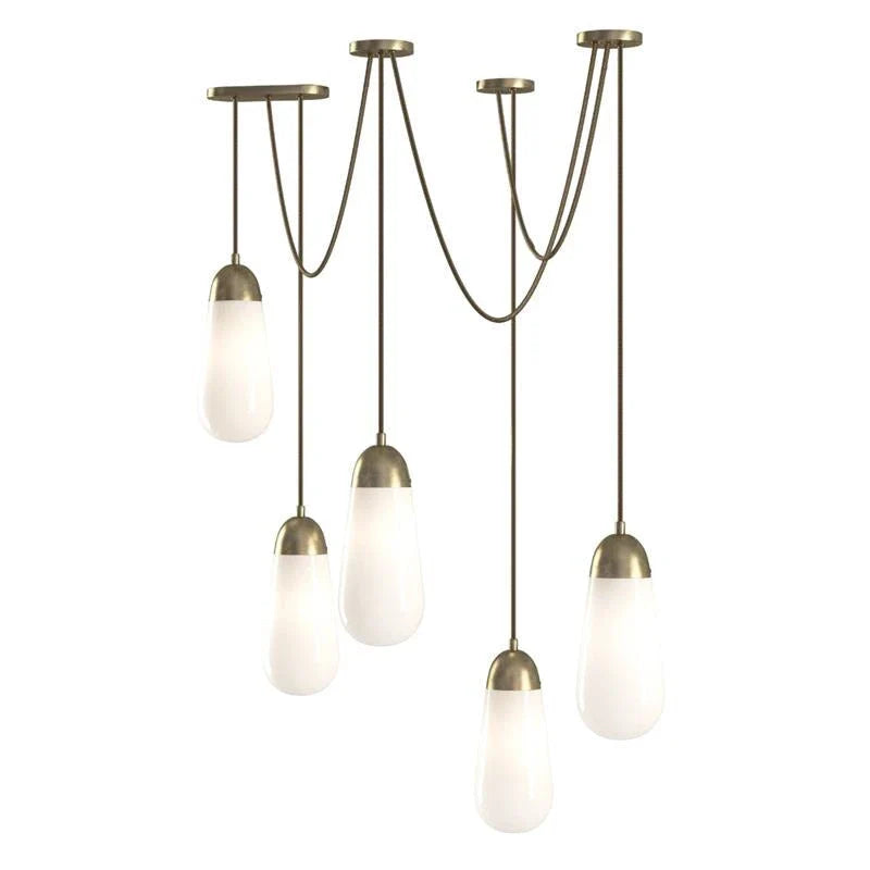 Teardrop Pendant Light in brass for Kitchen Island by AUVIELIGHT, 5 heads D 12cm x H 28cm / ∅ 4.7″ x H 11″ / Bronze & White
