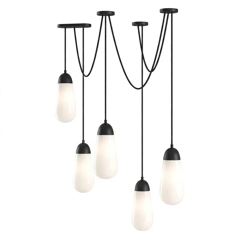 Teardrop Pendant Light in brass for Kitchen Island by AUVIELIGHT, 5 heads D 12cm x H 28cm / ∅ 4.7″ x H 11″ / Black & White
