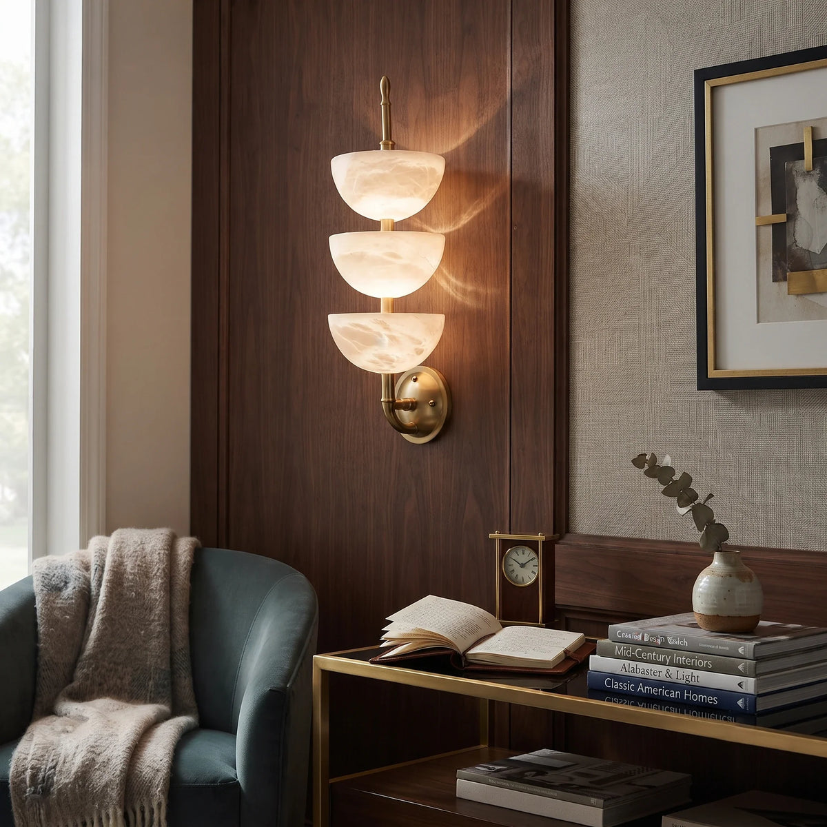 Tiered Wall Sconce in alabaster for Hallway by AUVIELIGHT