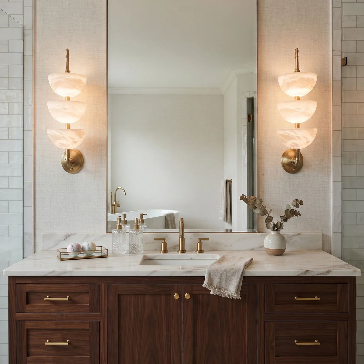 Tiered Wall Sconce in alabaster for Hallway by AUVIELIGHT