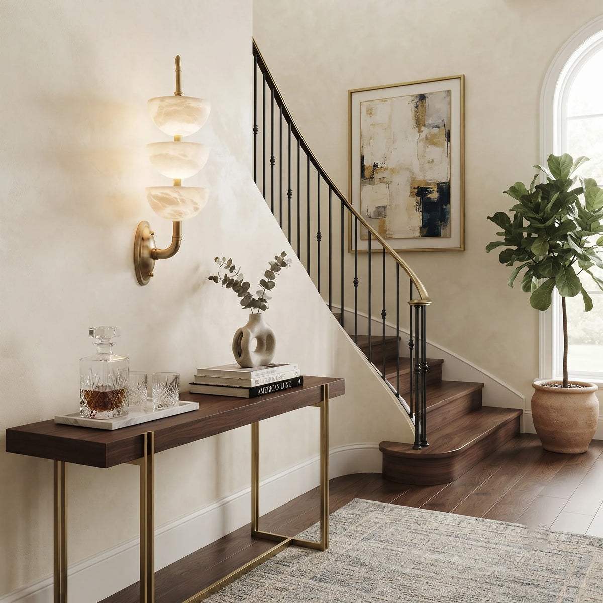 Tiered Wall Sconce in alabaster for Hallway by AUVIELIGHT