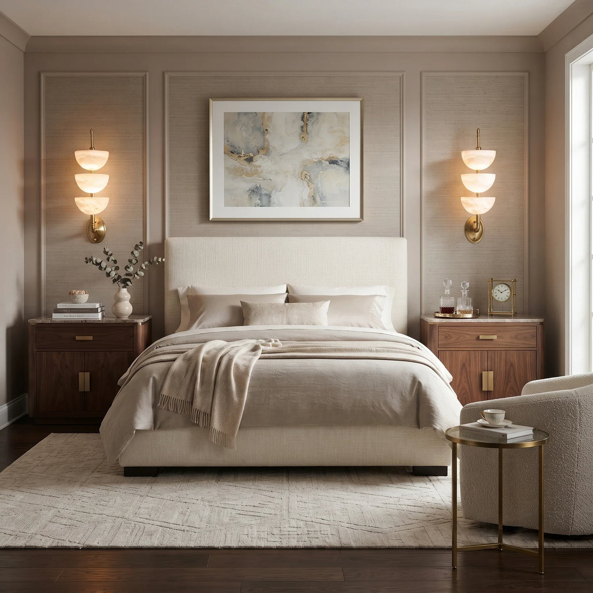 Tiered Wall Sconce in alabaster for Hallway by AUVIELIGHT