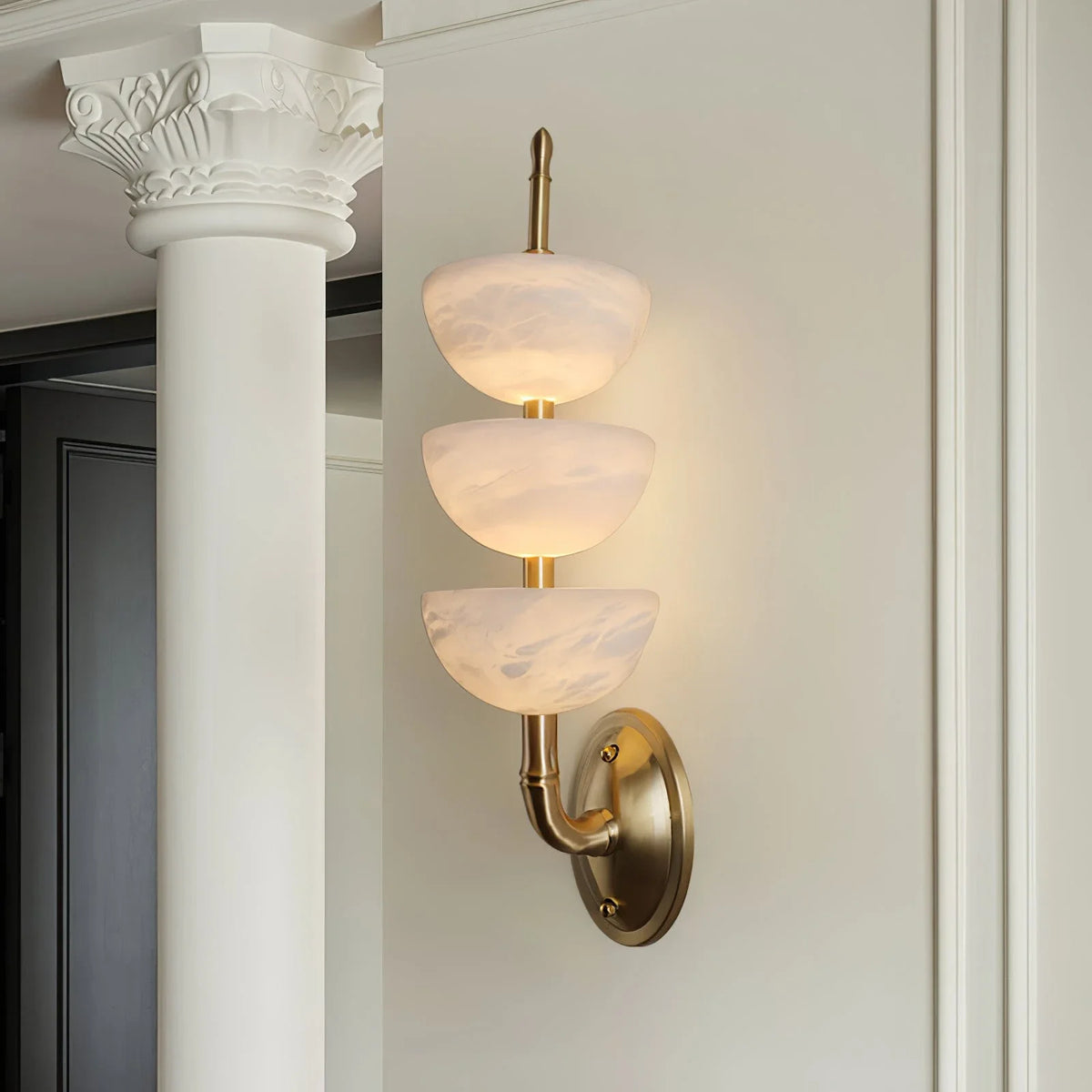 Tiered Wall Sconce in alabaster for Hallway by AUVIELIGHT