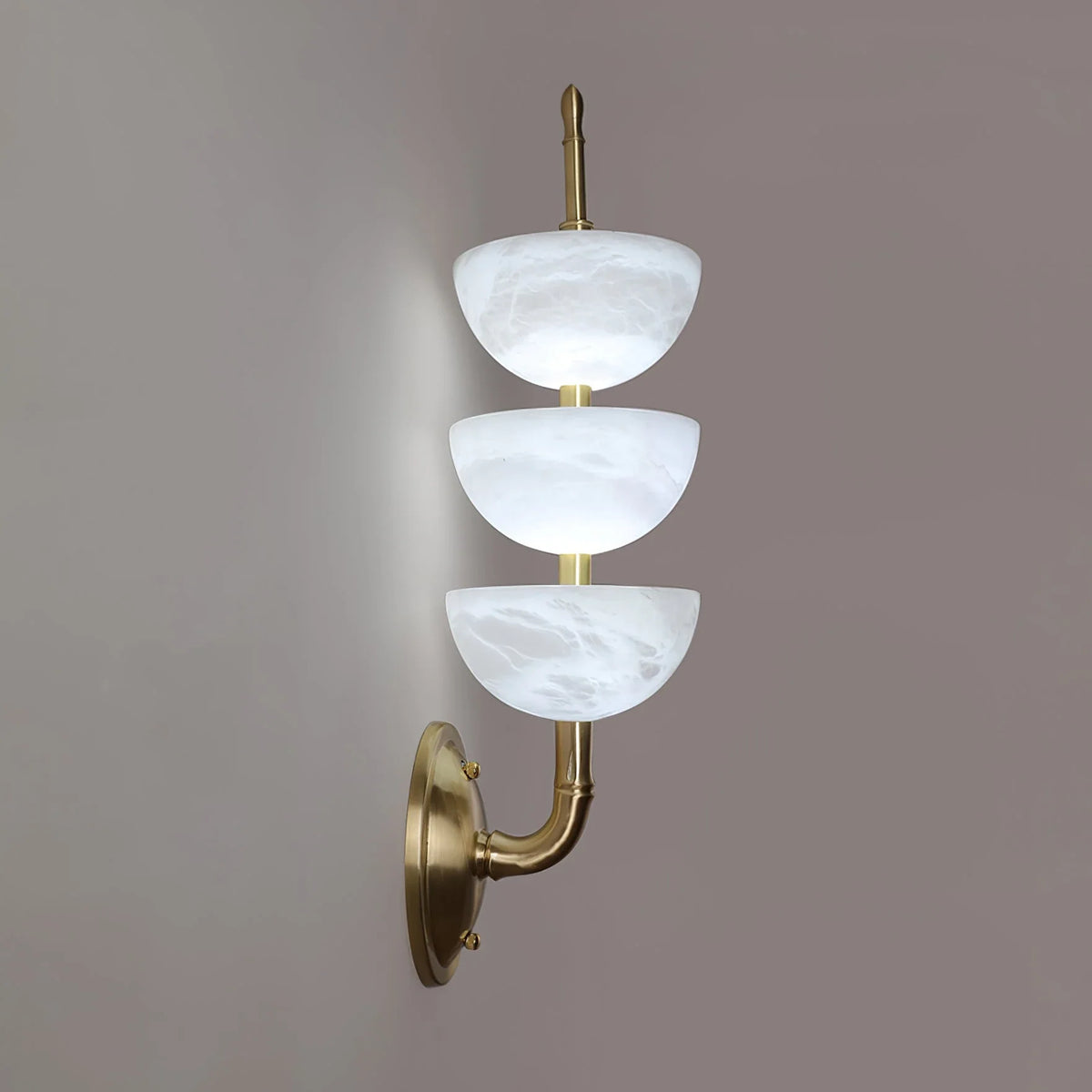 Tiered Wall Sconce in alabaster for Hallway by AUVIELIGHT, ∅ 4.8" x H 21.7" /Dia 12cm x H 55cm / Brass & Warm Light