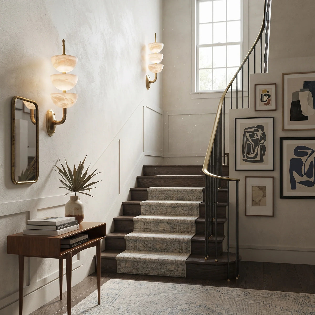 Tiered Wall Sconce in alabaster for Hallway by AUVIELIGHT