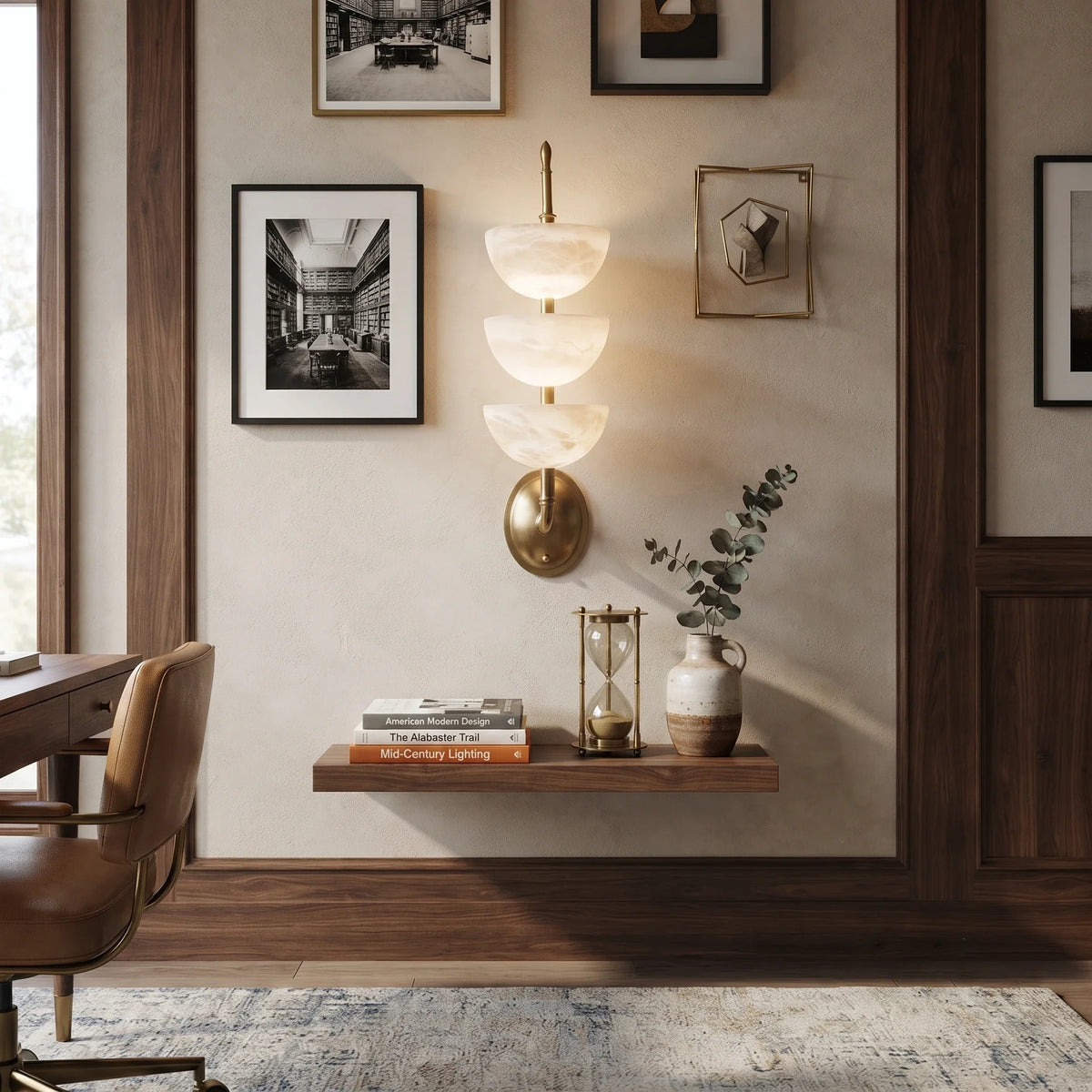 Tiered Wall Sconce in alabaster for Hallway by AUVIELIGHT