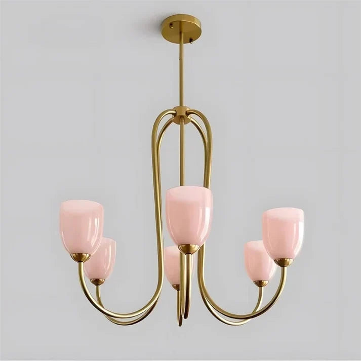 Modern Chandelier in rose brass for Dining Room by AUVIELIGHT, 6 heads D 68cm x H 56cm / ∅ 26.8″ x H 22″ / Gold & Pink