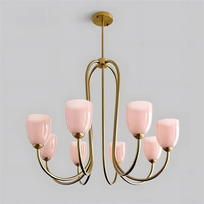 Modern Chandelier in rose brass for Dining Room by AUVIELIGHT, 8 heads D 89cm x H 76cm / ∅ 35″ x H 29.9″ / Gold & Pink