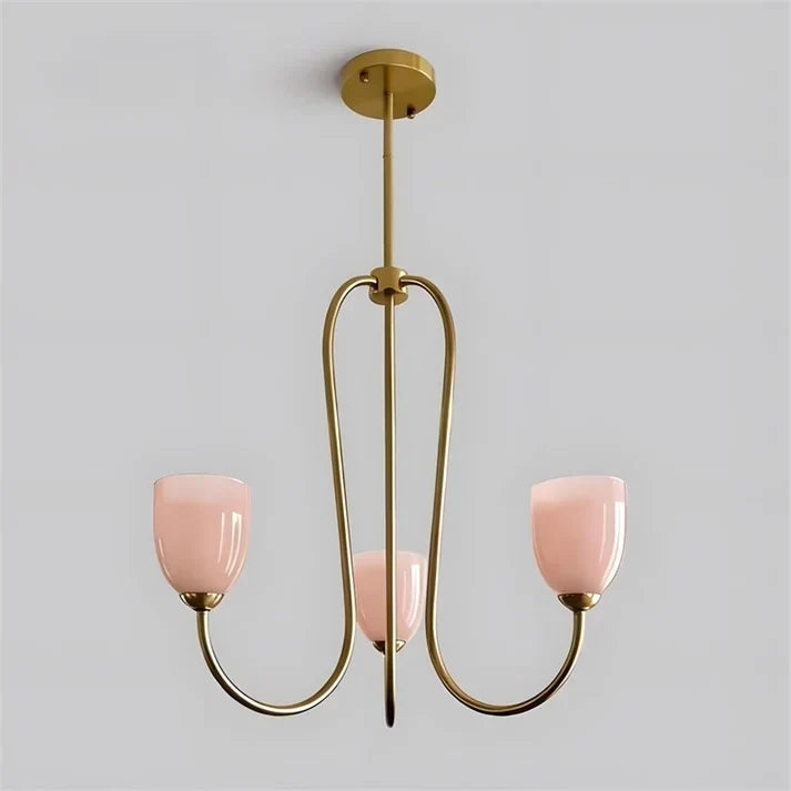 Modern Chandelier in rose brass for Dining Room by AUVIELIGHT, 3 heads D 53cm x H 39cm / ∅ 20.9″ x H 15.4″ / Gold & Pink