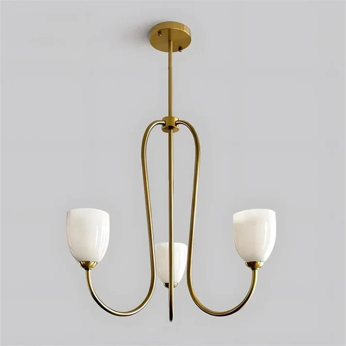 Modern Chandelier in rose brass for Dining Room by AUVIELIGHT, 3 heads D 53cm x H 39cm / ∅ 20.9″ x H 15.4″ / Gold & White