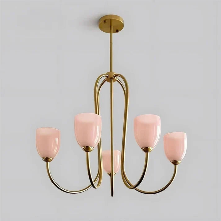 Modern Chandelier in rose brass for Dining Room by AUVIELIGHT, 5 heads D 68cm x H 56cm / ∅ 26.8″ x H 22″ / Gold & Pink