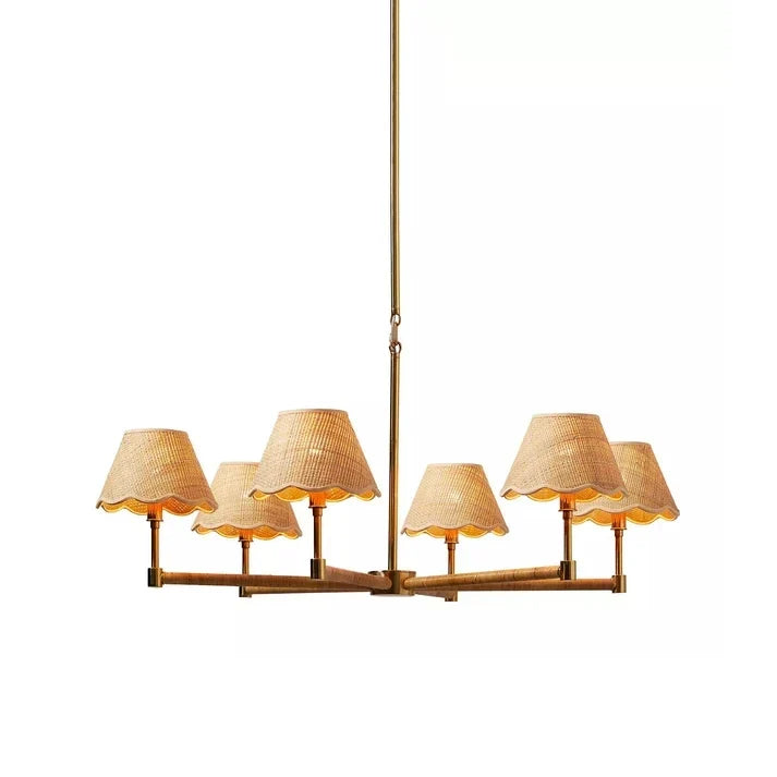 Scalloped Chandelier in rattan for Dining Room by AUVIELIGHT