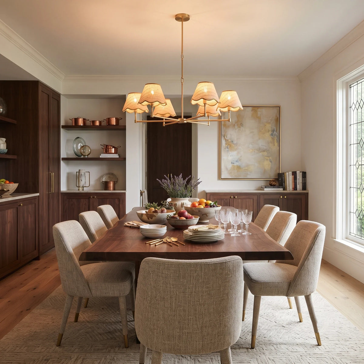 Scalloped Chandelier in rattan for Dining Room by AUVIELIGHT