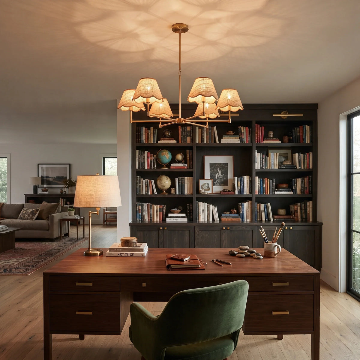 Scalloped Chandelier in rattan for Dining Room by AUVIELIGHT