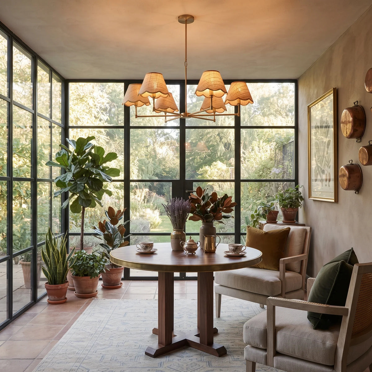 Scalloped Chandelier in rattan for Dining Room by AUVIELIGHT