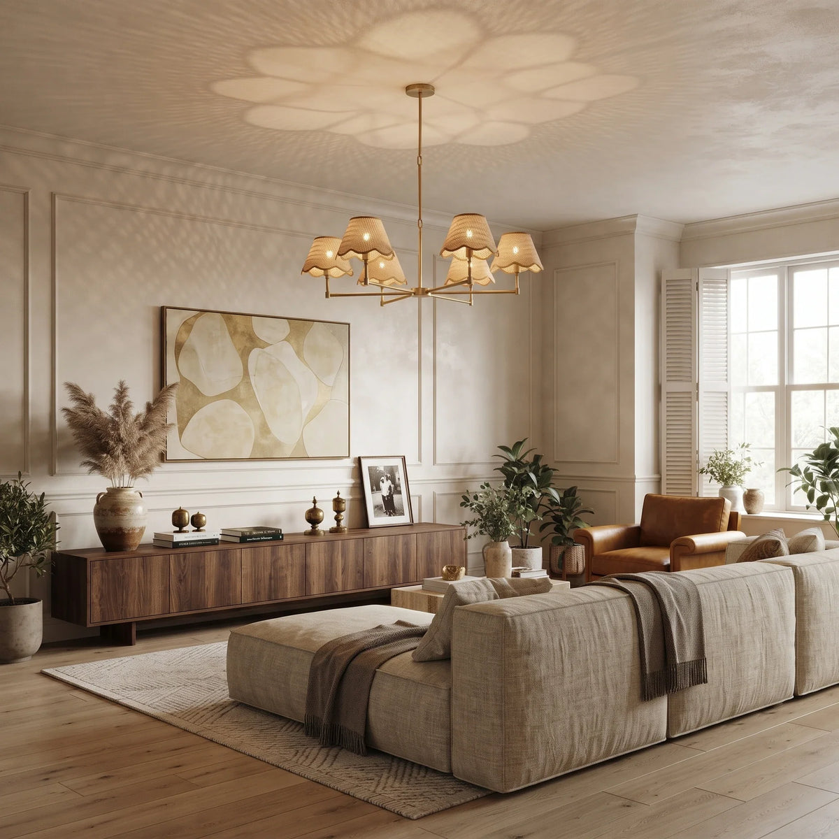 Scalloped Chandelier in rattan for Dining Room by AUVIELIGHT