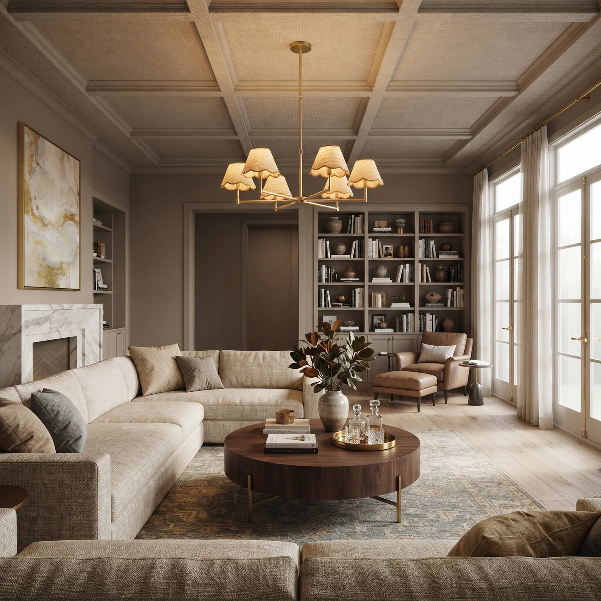Scalloped Chandelier in rattan for Dining Room by AUVIELIGHT