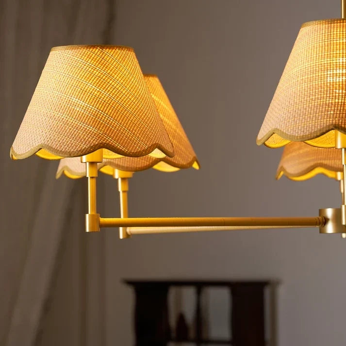 Scalloped Chandelier in rattan for Dining Room by AUVIELIGHT