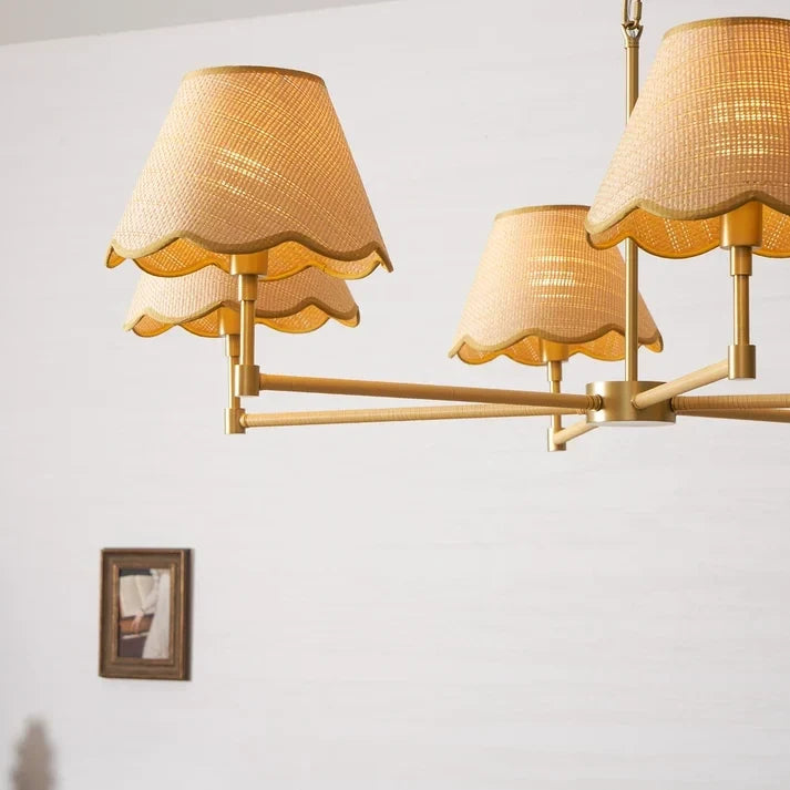 Scalloped Chandelier in rattan for Dining Room by AUVIELIGHT