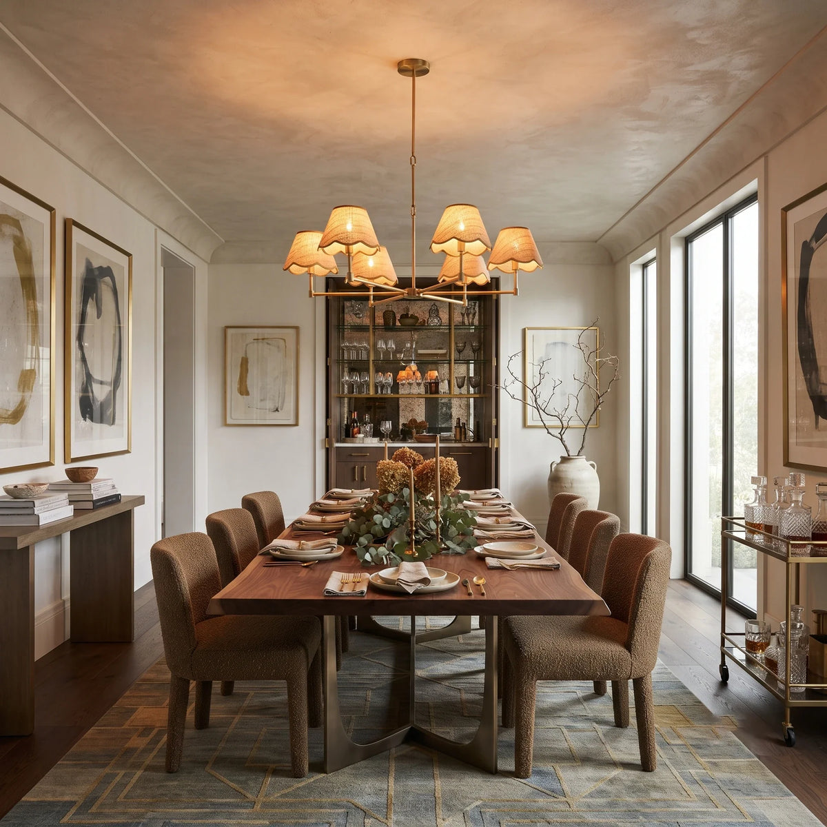 Scalloped Chandelier in rattan for Dining Room by AUVIELIGHT