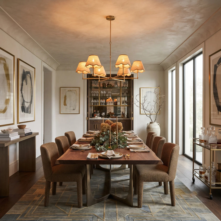Scalloped Chandelier in rattan for Dining Room by AUVIELIGHT