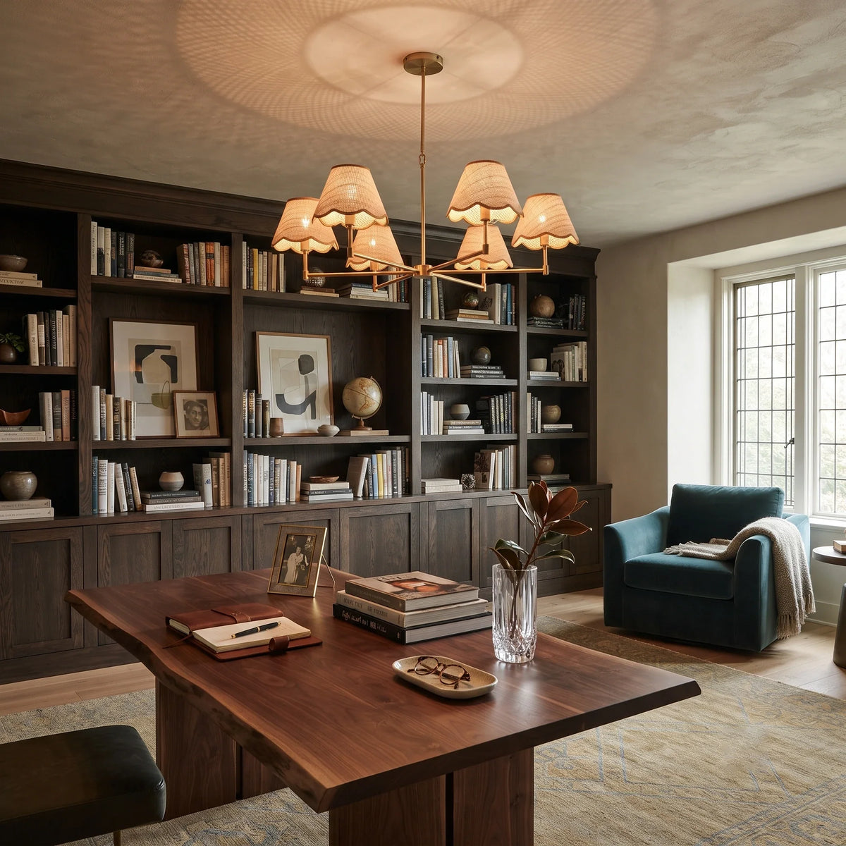 Scalloped Chandelier in rattan for Dining Room by AUVIELIGHT