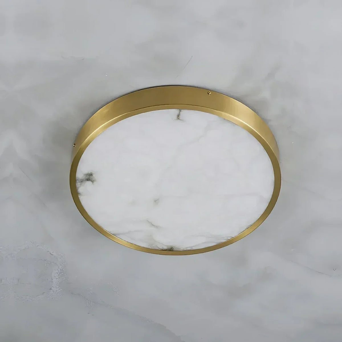 Disc Ceiling Light in alabaster for Living Room by AUVIELIGHT, Dia 50cm x H 5cm / ∅ 19.7″ x H 2″ / White + Gold / Warm Light
