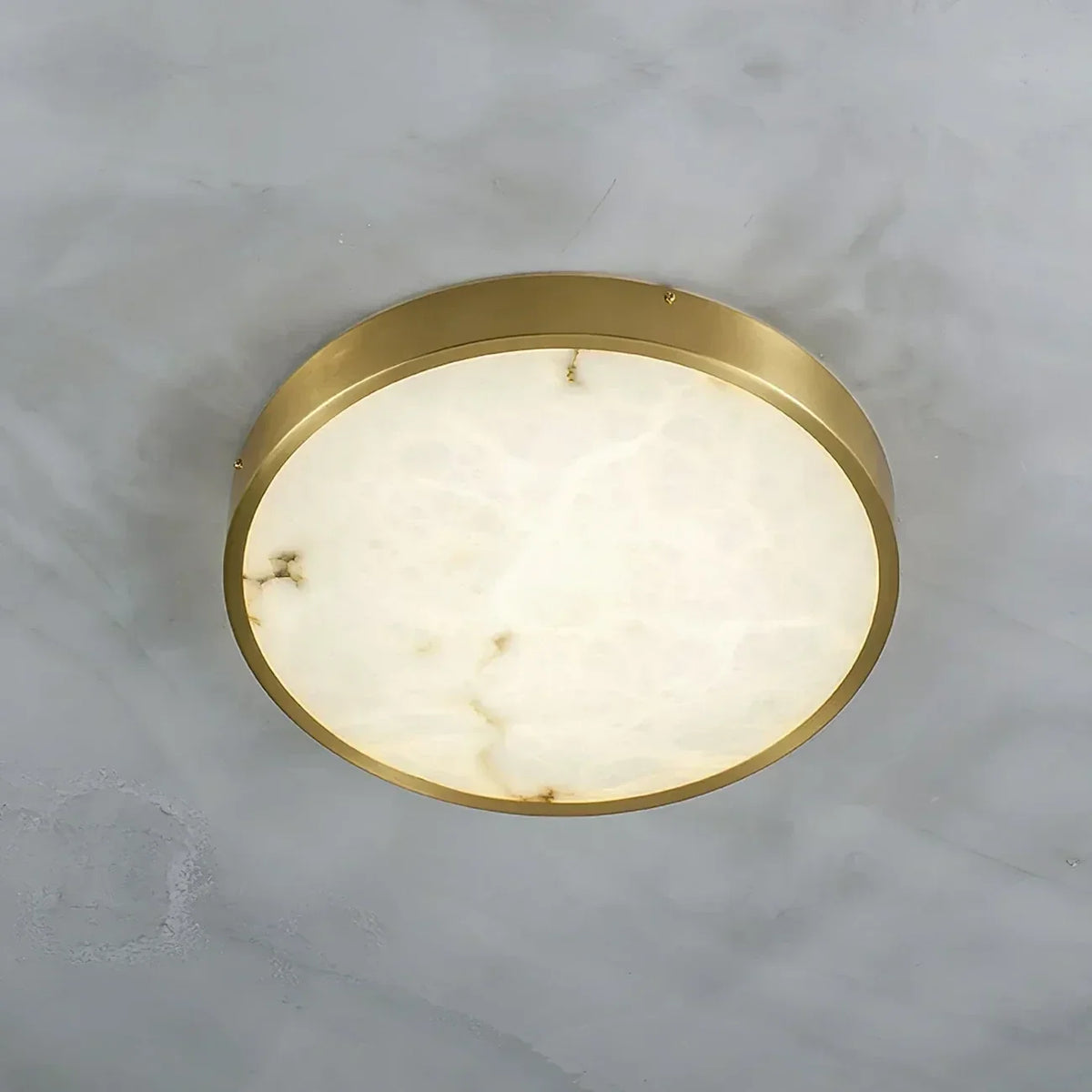 Disc Ceiling Light in alabaster for Living Room by AUVIELIGHT, Dia 40cm x H 5cm / ∅ 15.7″ x H 2″ / White + Gold / Warm Light