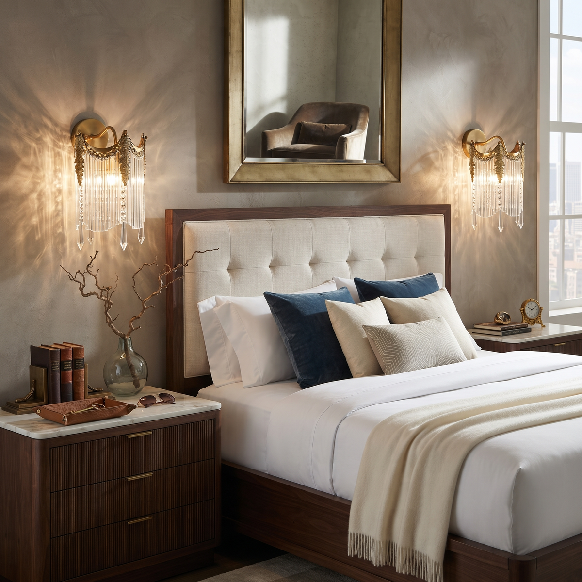 Fringe Wall Sconce in crystal for Hallway by AUVIELIGHT