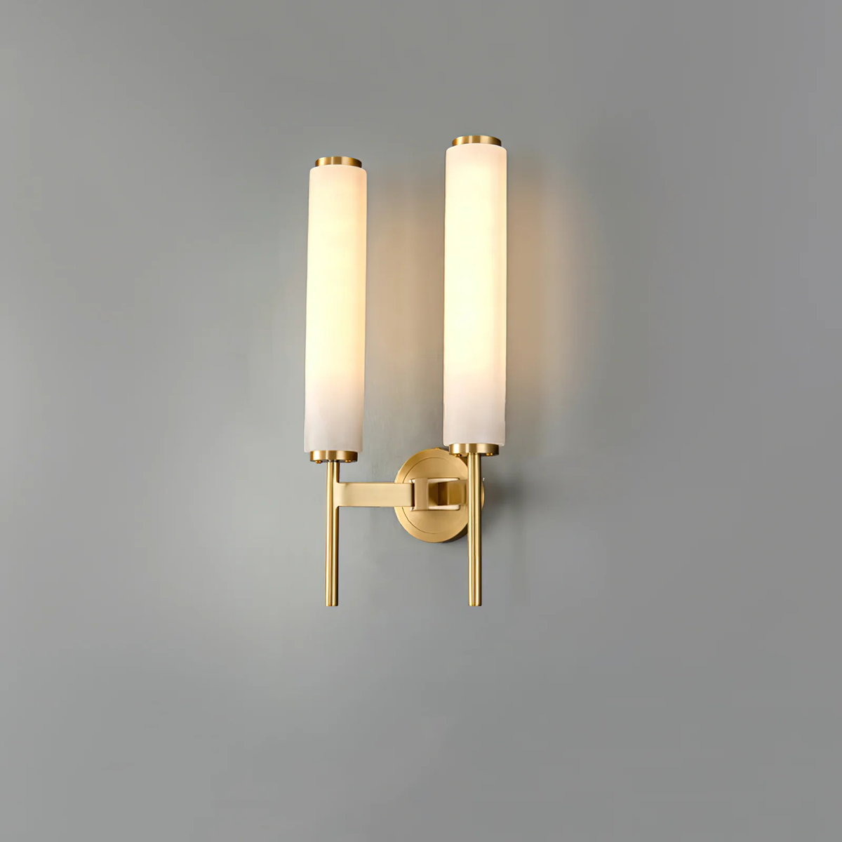 Brindisi Wall Light in alabaster for Hallway by AUVIELIGHT, Dia 24.5cm x H 47cm / ∅ 9.6″ x H 18.5″ / Brass＆White