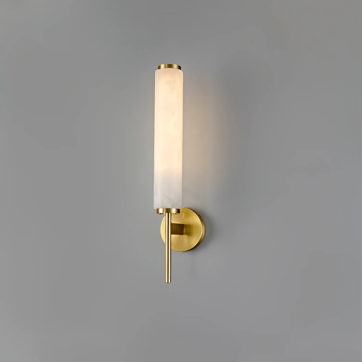 Brindisi Wall Light in alabaster for Hallway by AUVIELIGHT, Dia 10cm x H 47cm / ∅ 3.9″ x H 18.5″ / Brass＆White