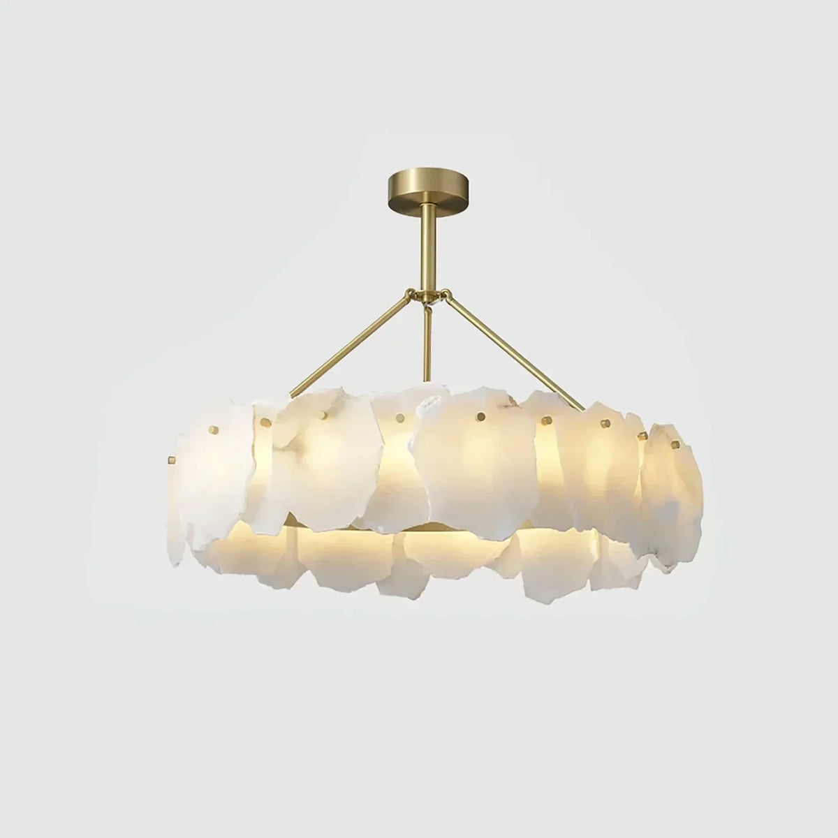 Burton Chandelier in alabaster for Dining Room by AUVIELIGHT, Dia 80cm x H 60cm / ∅ 31.5″ x H 23.6″ / Gold & White