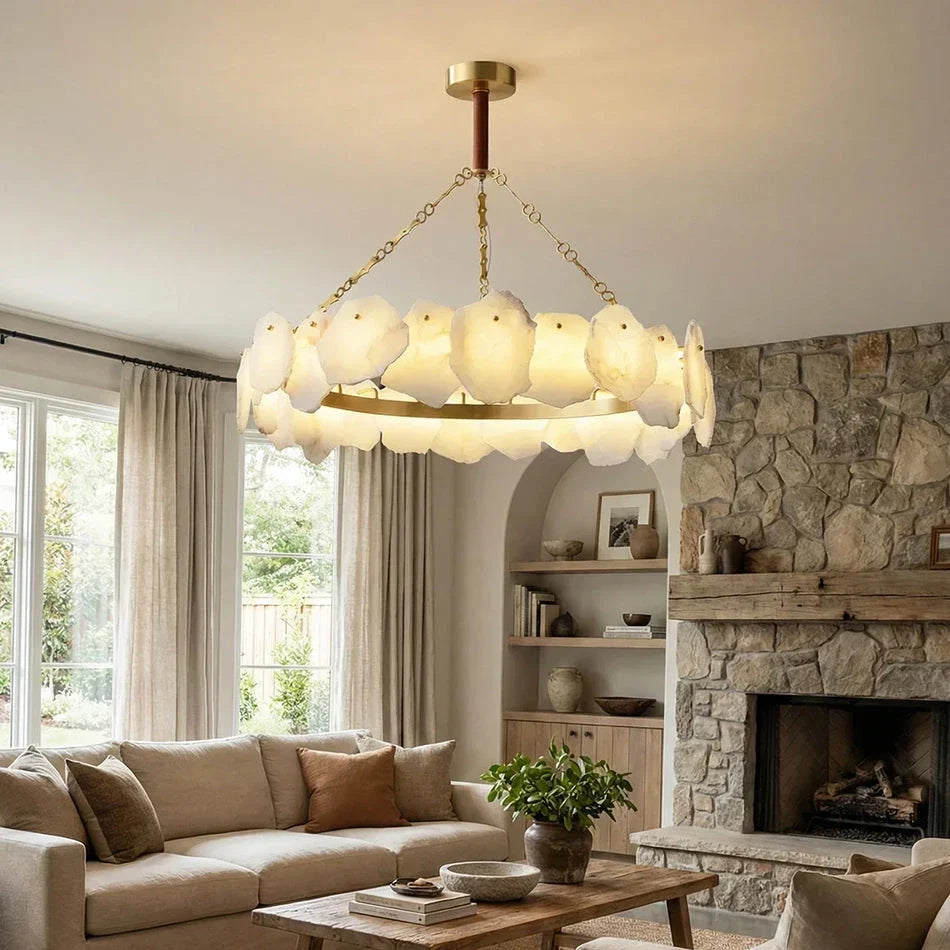 Burton Chandelier in alabaster for Dining Room by AUVIELIGHT