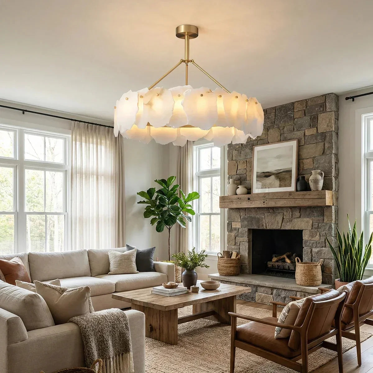 Burton Chandelier in alabaster for Dining Room by AUVIELIGHT