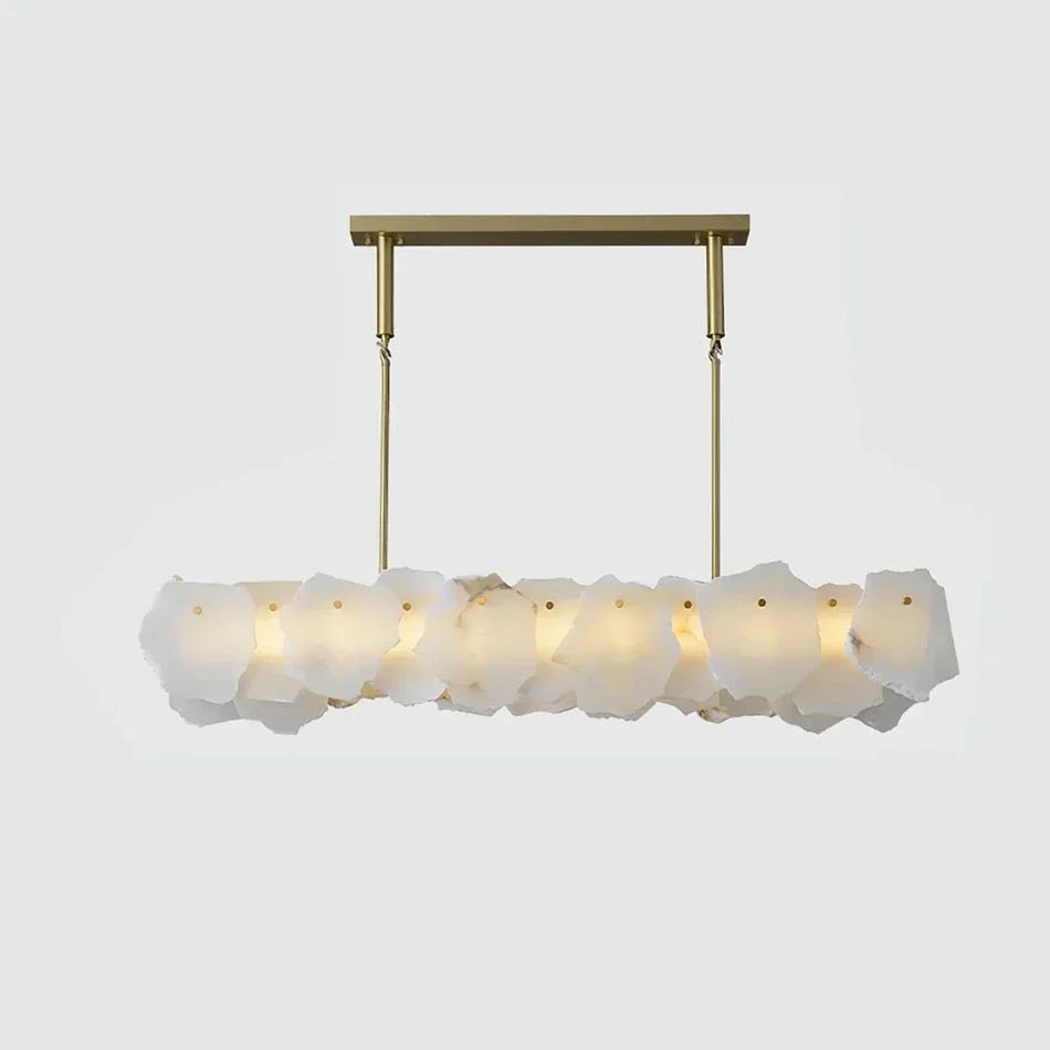 Burton Chandelier in alabaster for Dining Room by AUVIELIGHT, L 120cm x H 80cm / ∅ 47.2″ x H 31.5″ / Gold & White